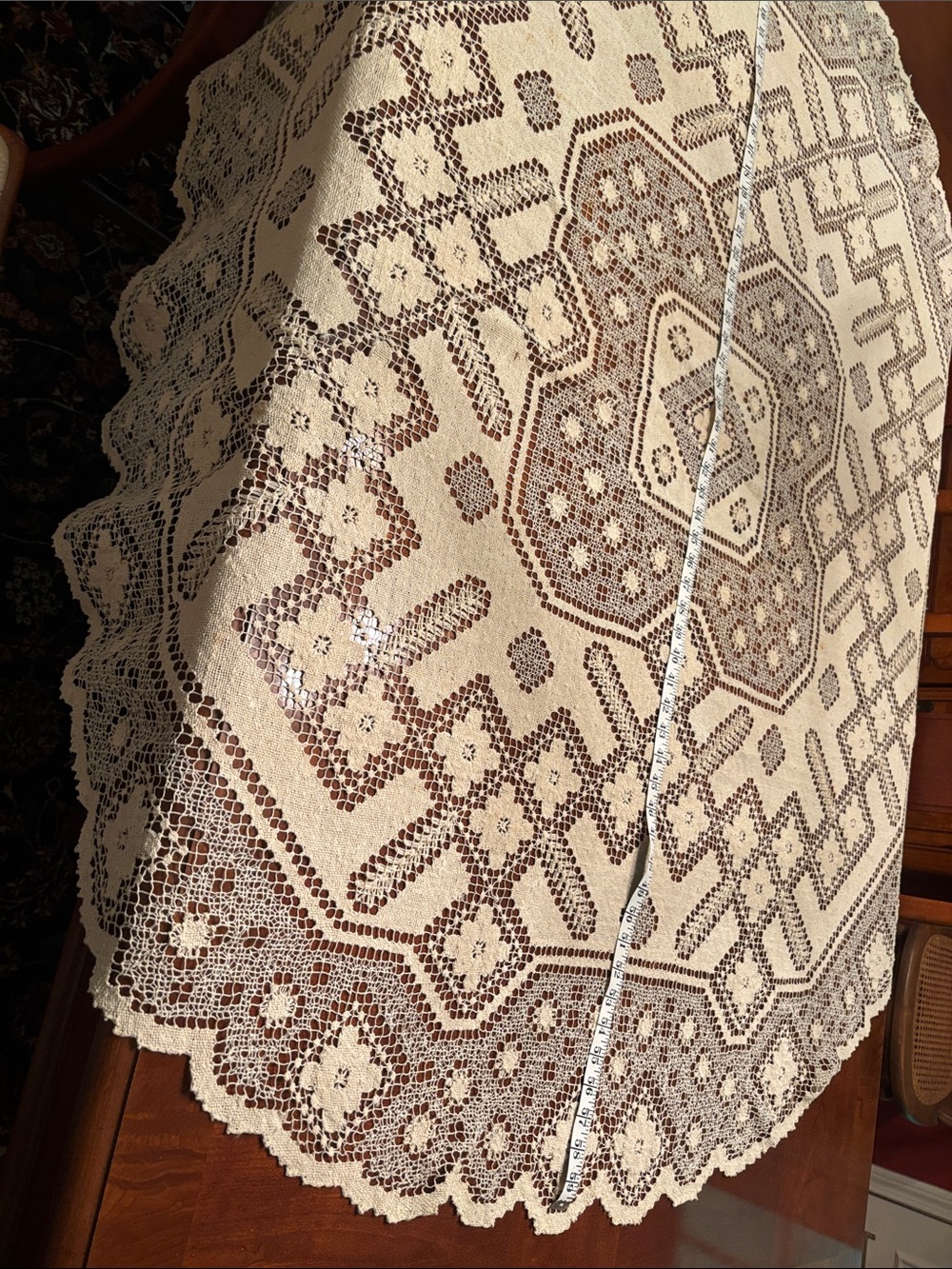Handmade Cream Crochet Lace Tablecloth - Elegant Home Dining Accent